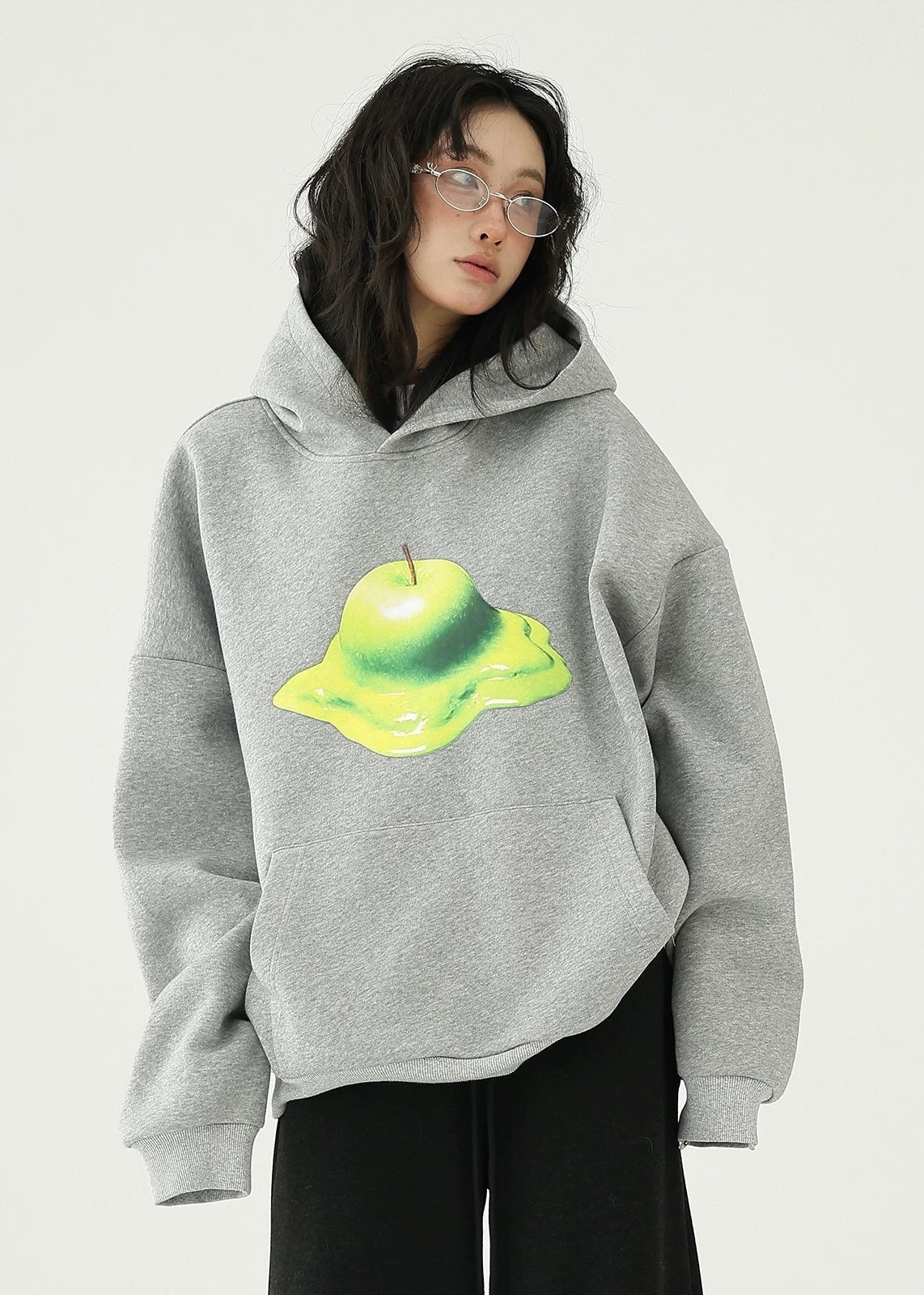 apple print hooded pullover / AS1174