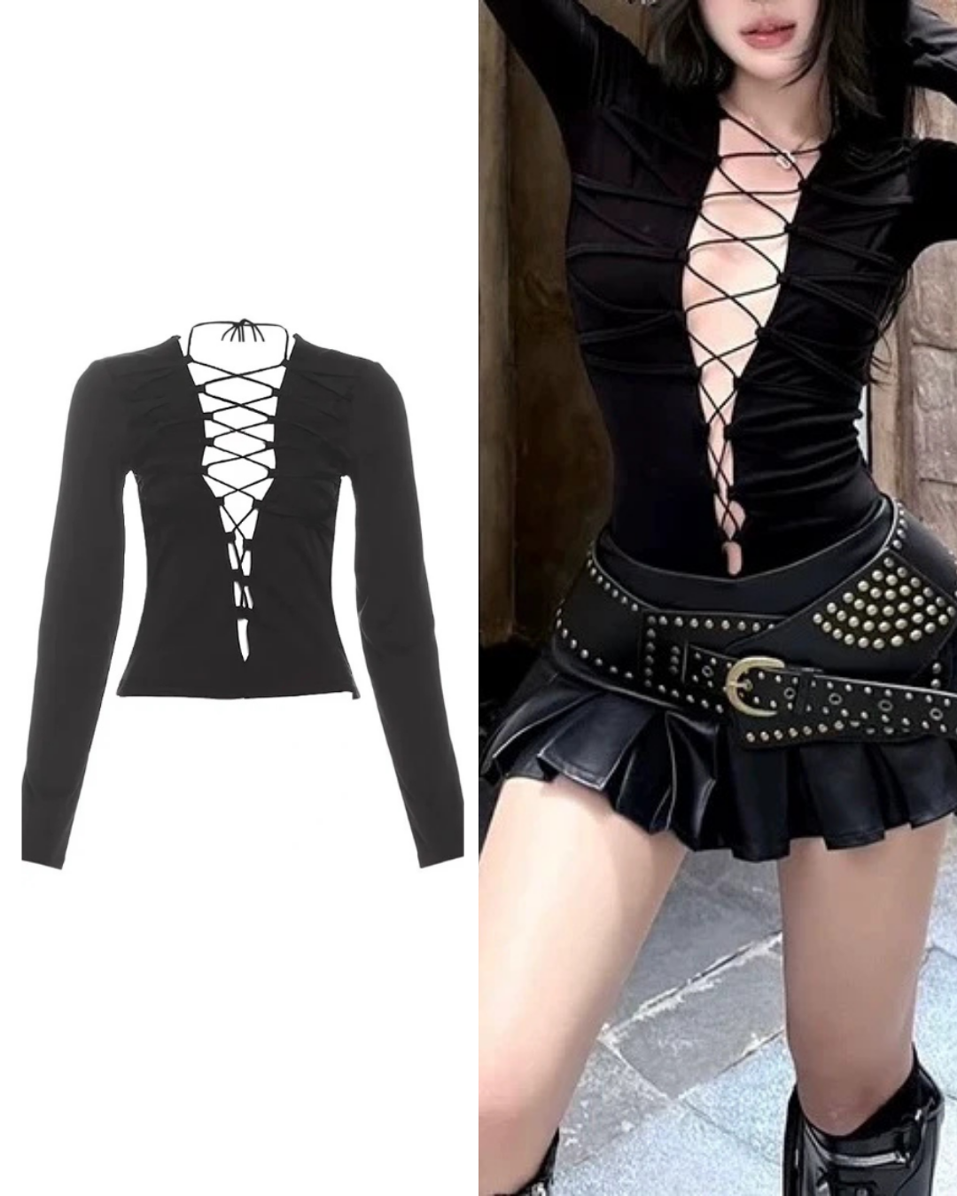 V ネックタイアップロングT / VO1314