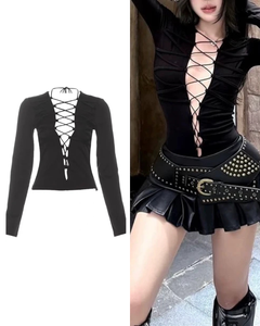 V ネックタイアップロングT / VO1314