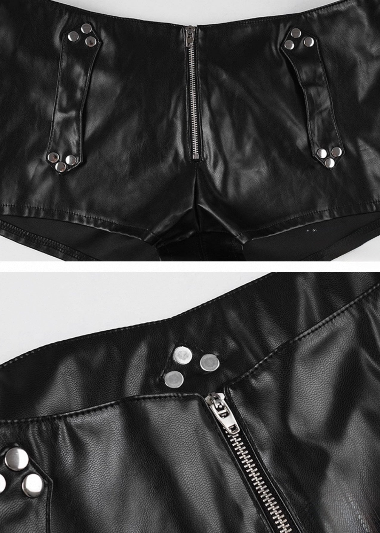 スタッズジッパーPUレザーショートパンツ / VO1115