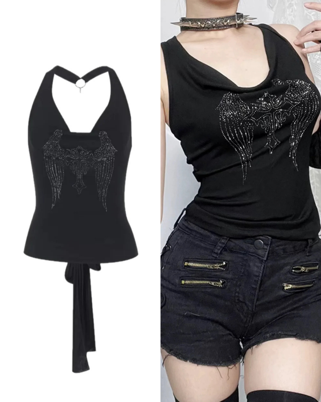 ラインストーンホルターネックトップ / vo1291