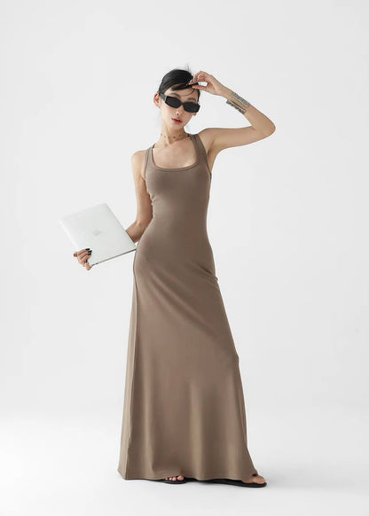 Slim back design long dress / AS1315