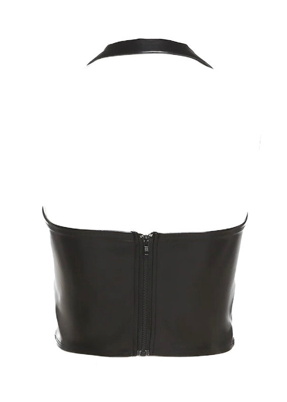 PUレザーホルターストラップデザインベスト / VO1109