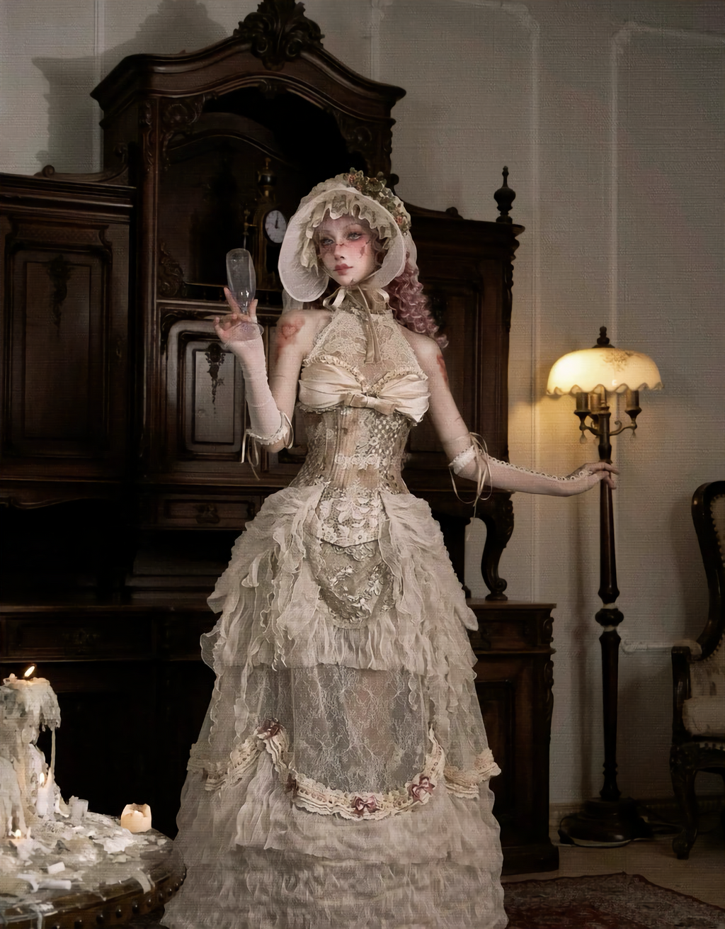 Rococo Vintage Fishbone Corset & Puff Sleeves & Arm Covers / DR04