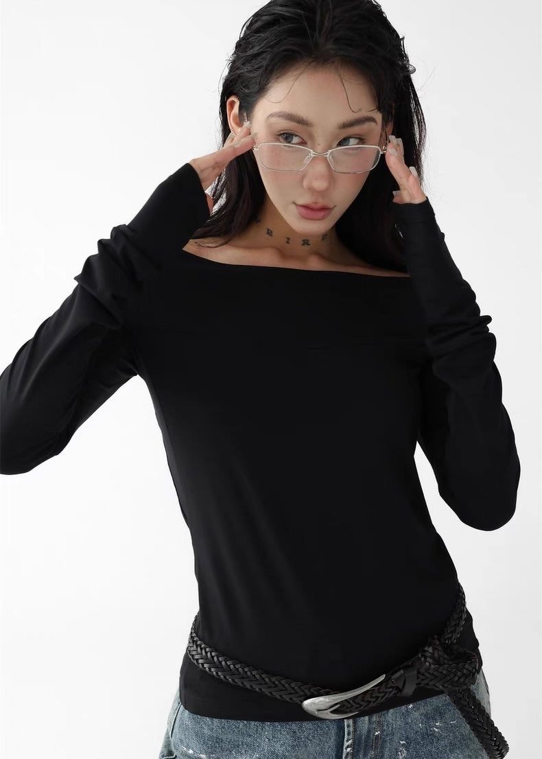 Off-the-shoulder slim shirt / AS1277