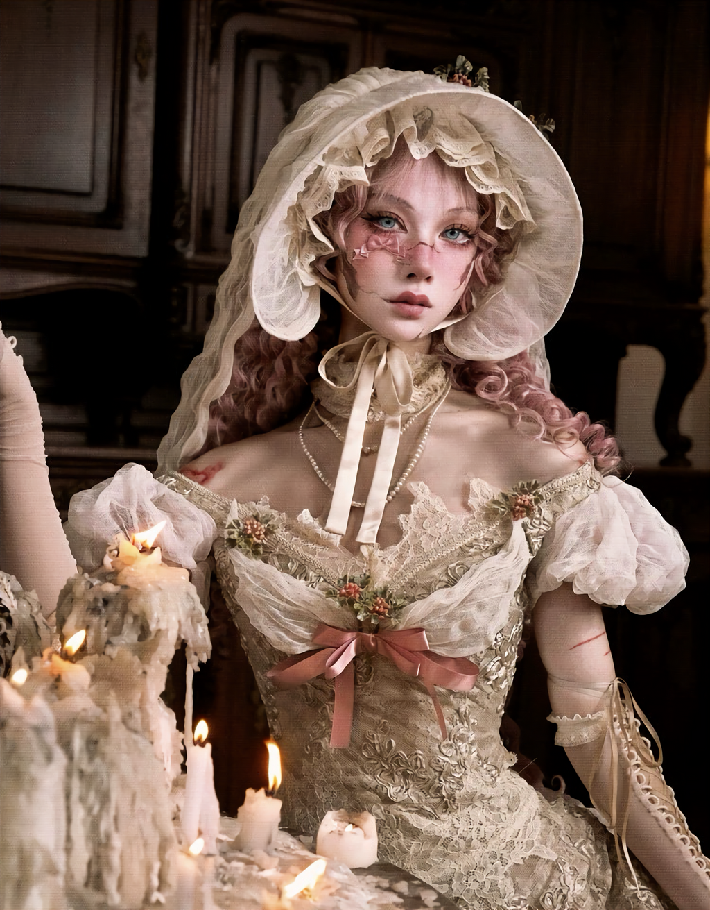 Elegant One-Shoulder Puff Sleeve Mesh Top & Arm Covers / DR01