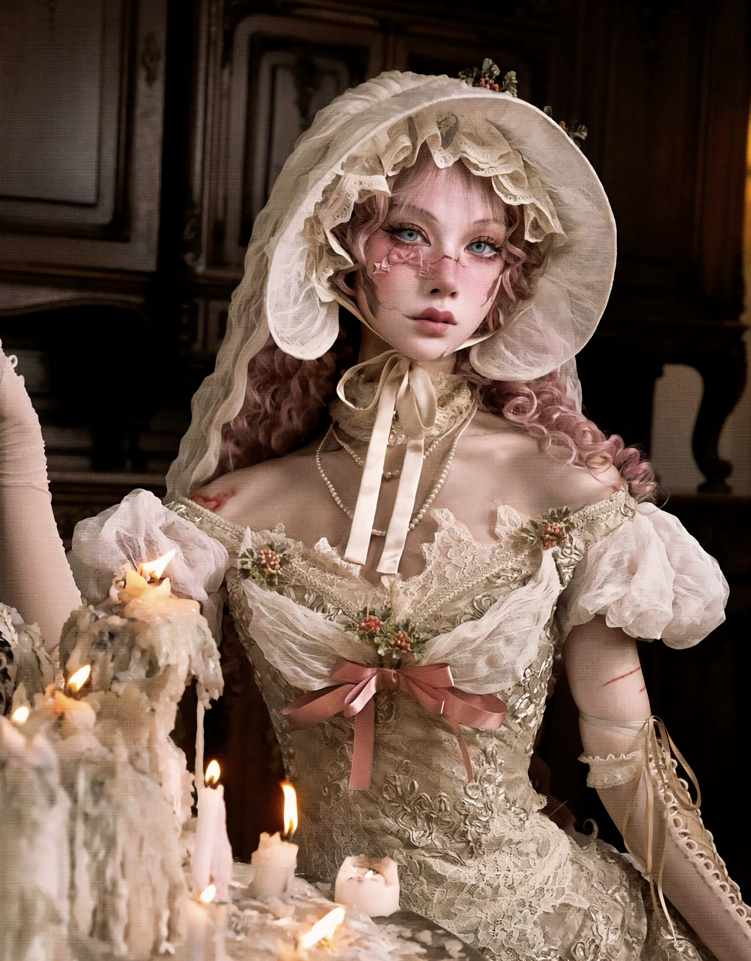 Elegant One-Shoulder Puff Sleeve Mesh Top & Arm Covers / DR01