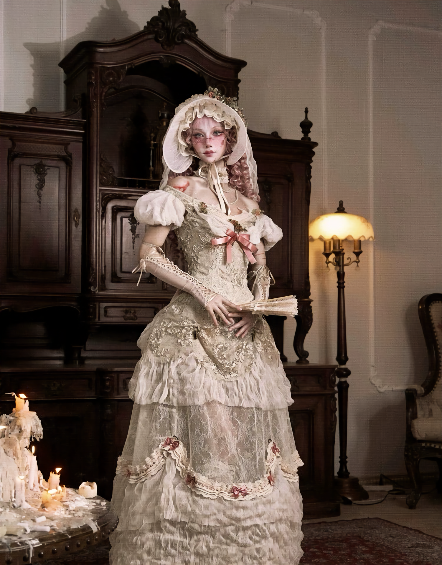 Elegant One-Shoulder Puff Sleeve Mesh Top & Arm Covers / DR01