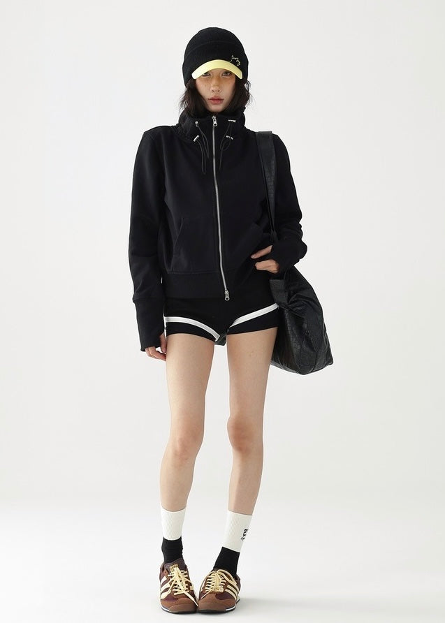 Double zip wide neckline hoodie / AS1205 