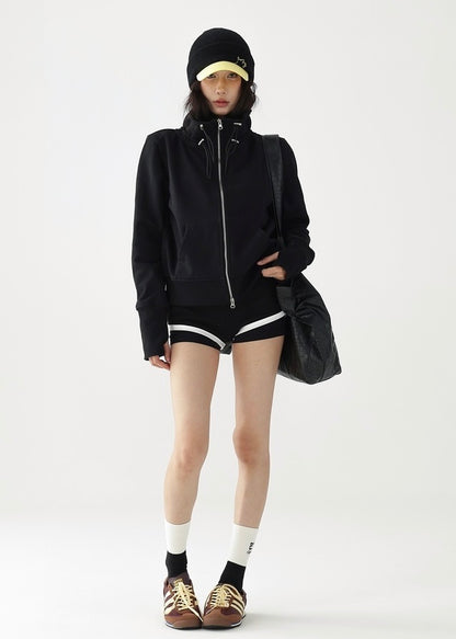 Double zip wide neckline hoodie / AS1205 