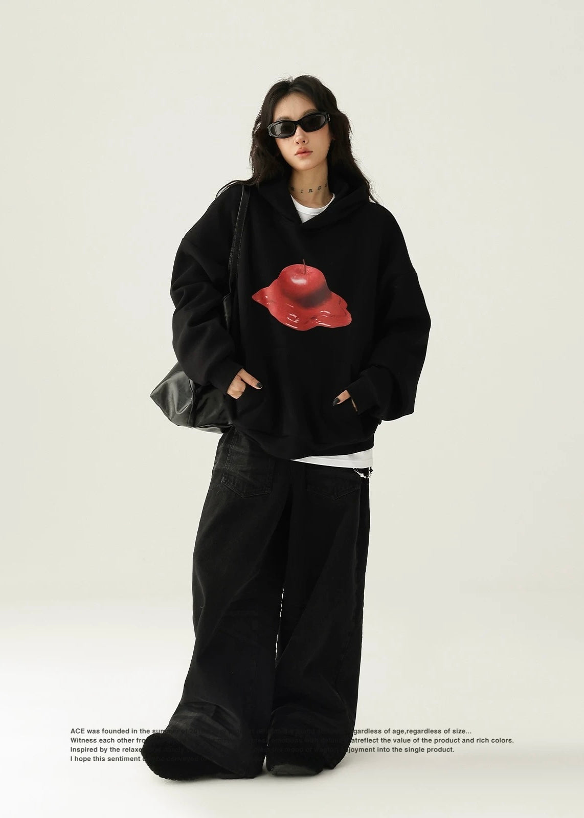 apple print hooded pullover / AS1174