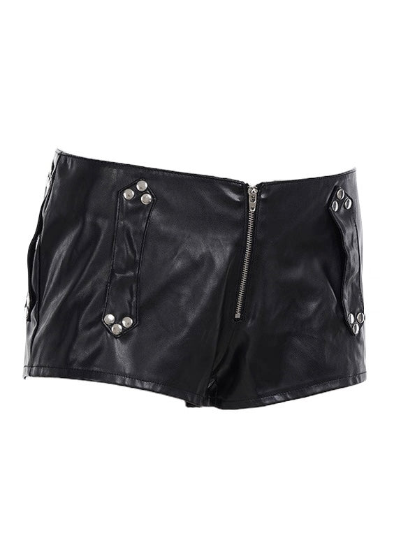 スタッズジッパーPUレザーショートパンツ / VO1115