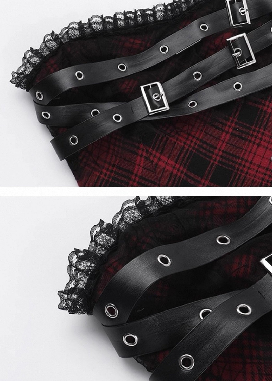 チェック柄ストラップレースワンピース / VO1222