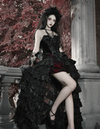 Crimson Gothic Velvet Corset Bustier & Gloves / CT01