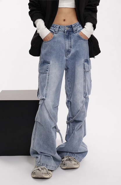 Stripe lose jacket/as1102 &amp; Strap design work jeans/as1103 set