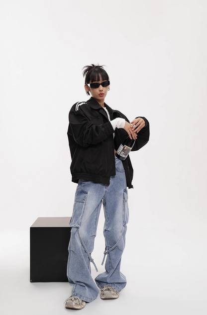 Stripe lose jacket/as1102 &amp; Strap design work jeans/as1103 set