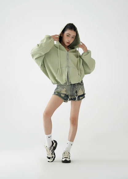 Green loose denim hoodie / AS1266