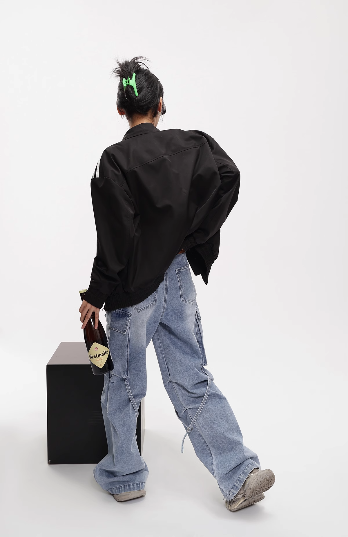 Stripe lose jacket/as1102 &amp; Strap design work jeans/as1103 set