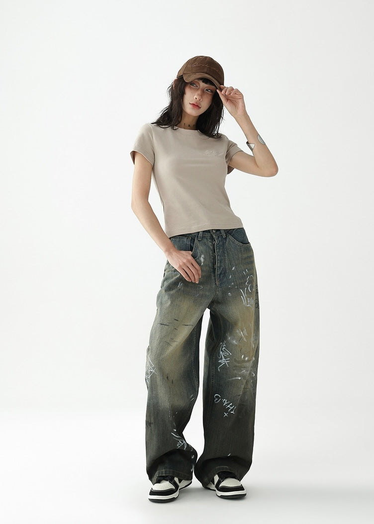 Graffiti print wide leg pants / AS1234