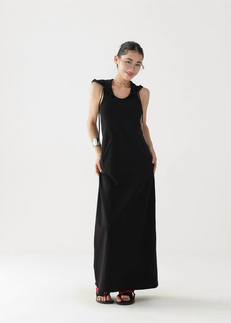 A-line long hooded dress / AS1300