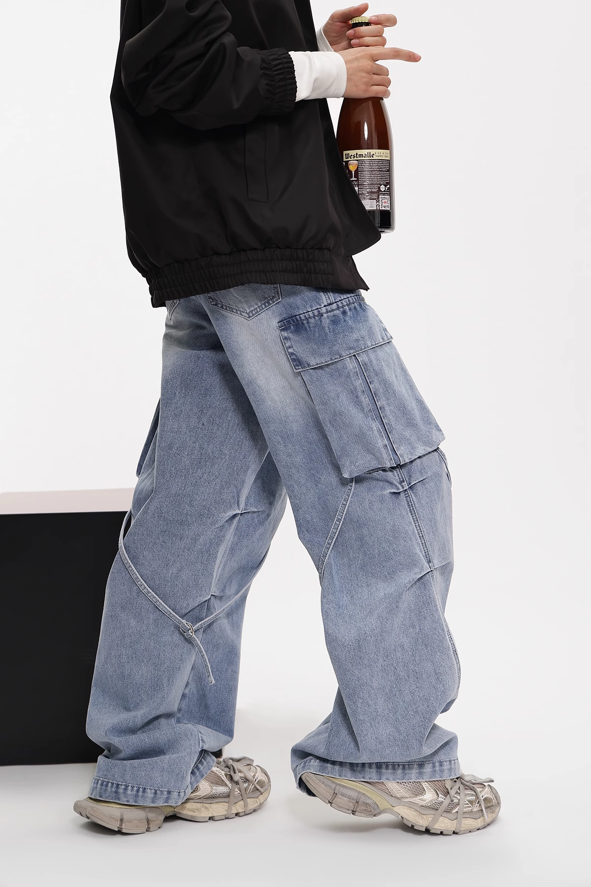 Stripe lose jacket/as1102 &amp; Strap design work jeans/as1103 set
