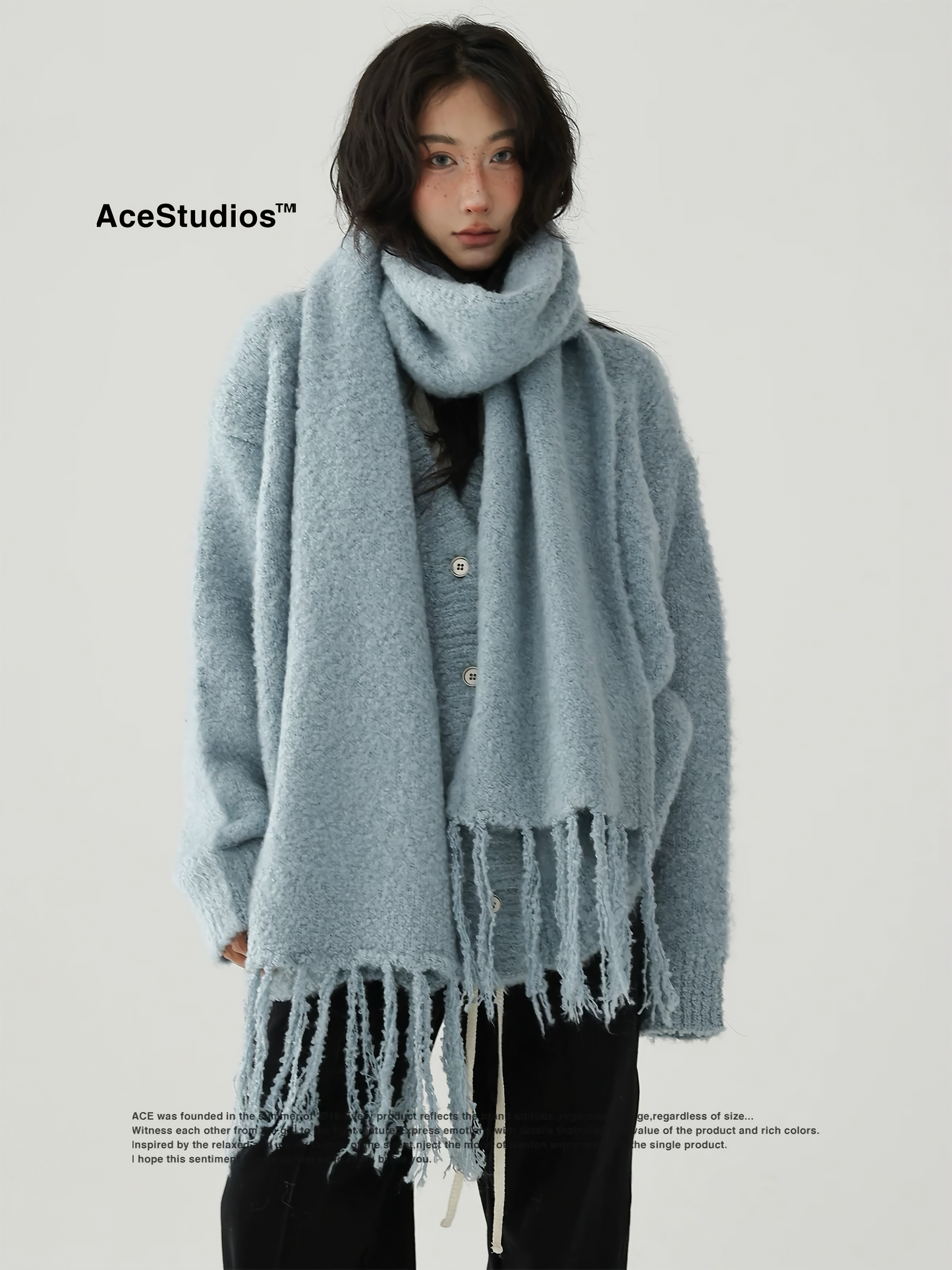V neck knit cardigan + tassel scarf / AS1119 