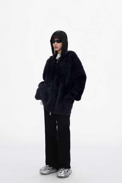 Reversible fur-hoo zip hoodie/as1114