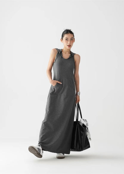 A-line long hooded dress / AS1300