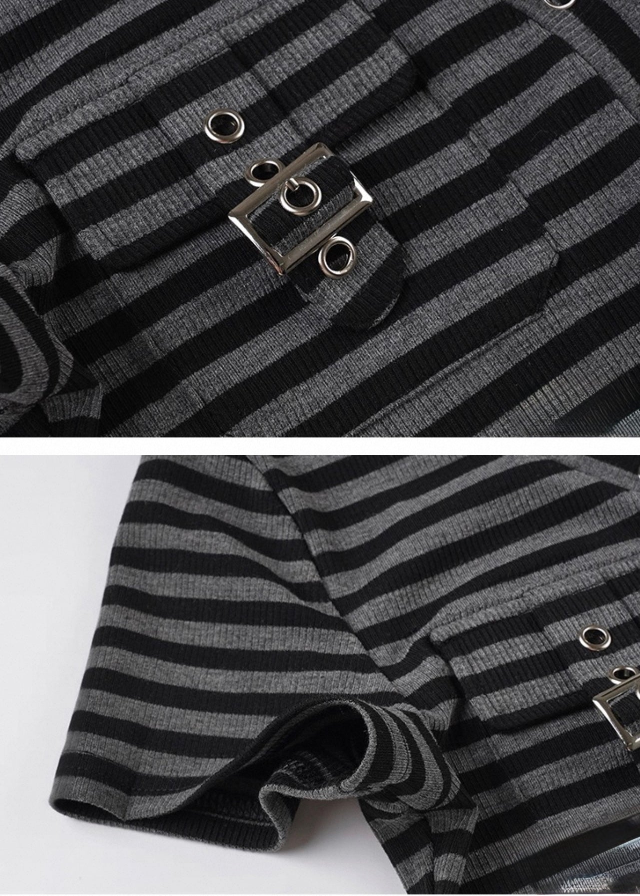 スリムフィットVネックストライプ半袖シャツ / VO1116