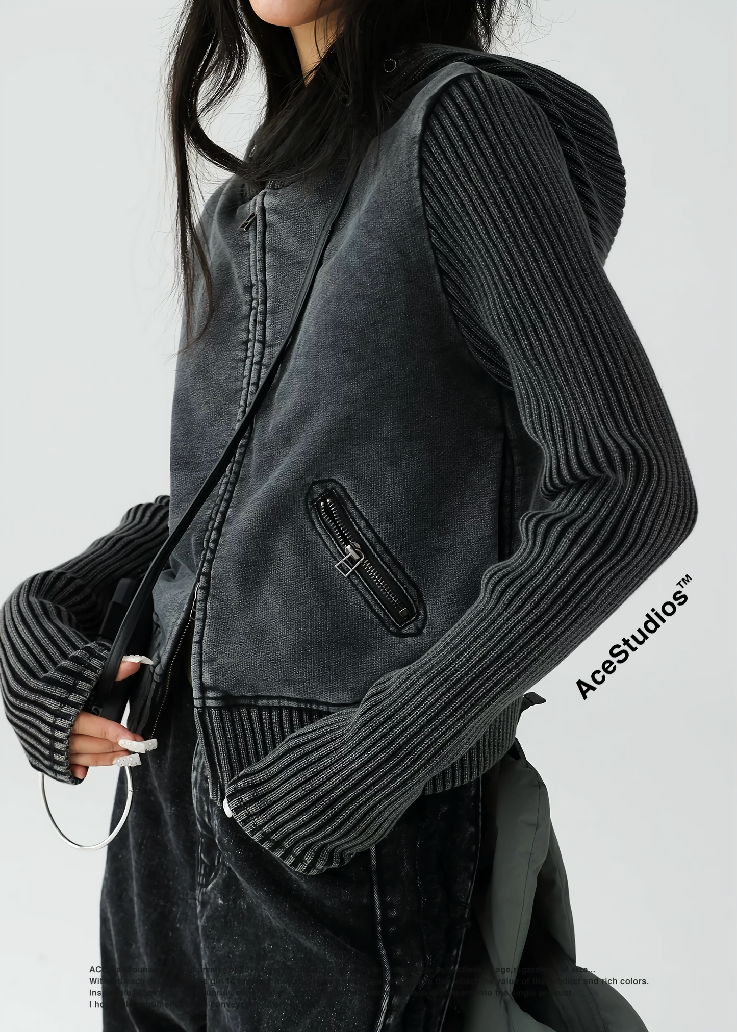 American retro short knit hoodie jacket / AS1139