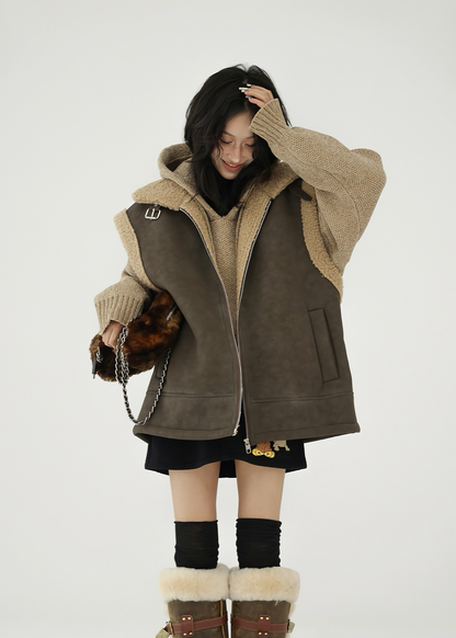 lamb fur fleece vest / AS1161