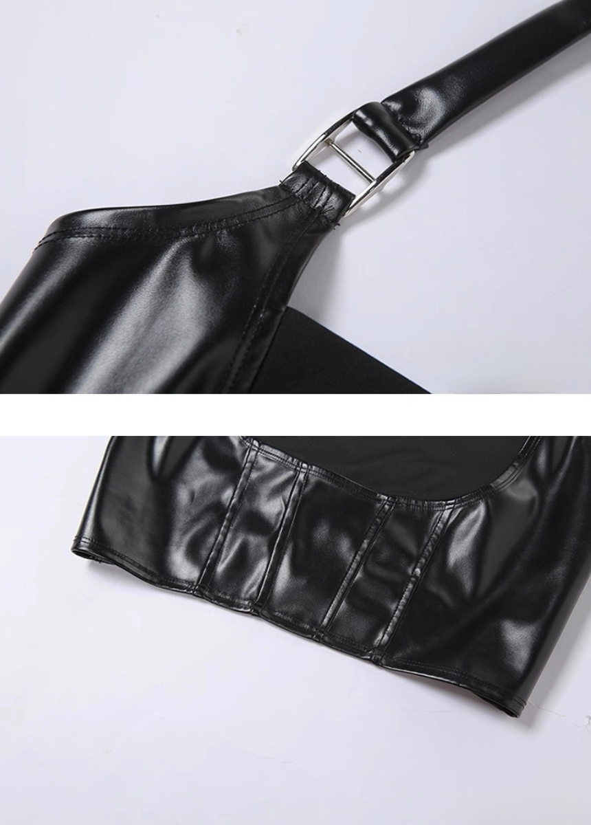 PUレザーホルターストラップデザインベスト / VO1109