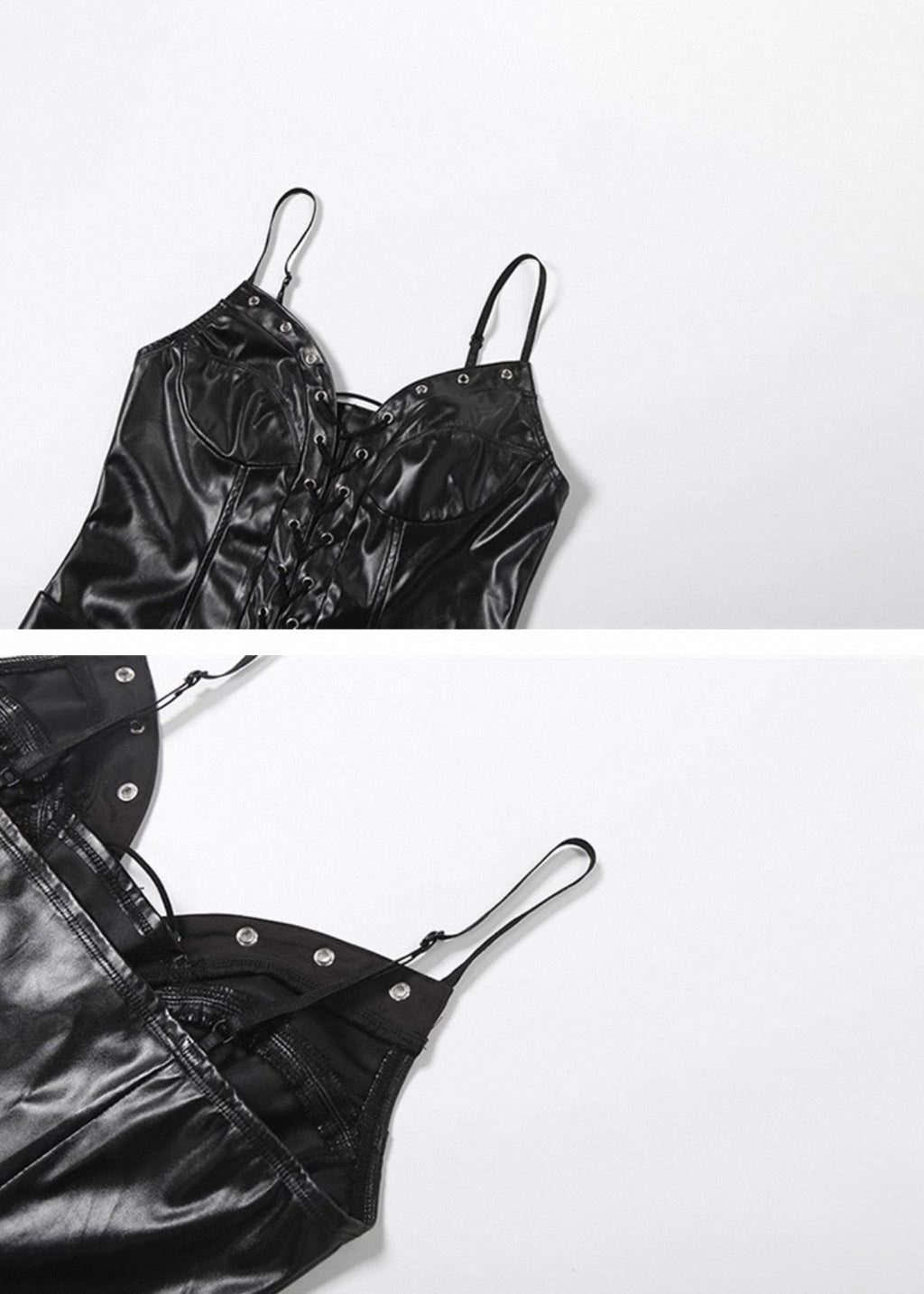 PUレザーサスペンダーミニワンピース/ VO1315