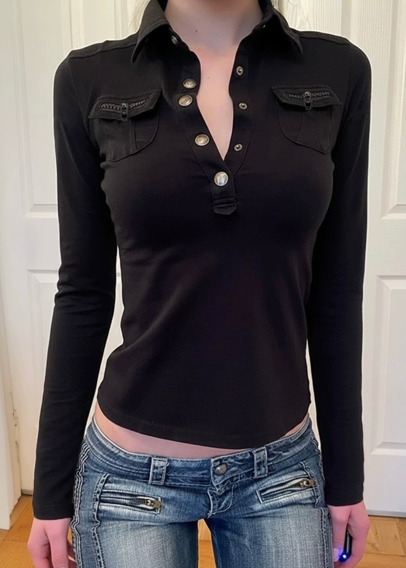 ジッパー付きポケットボタン長袖T / VO1309