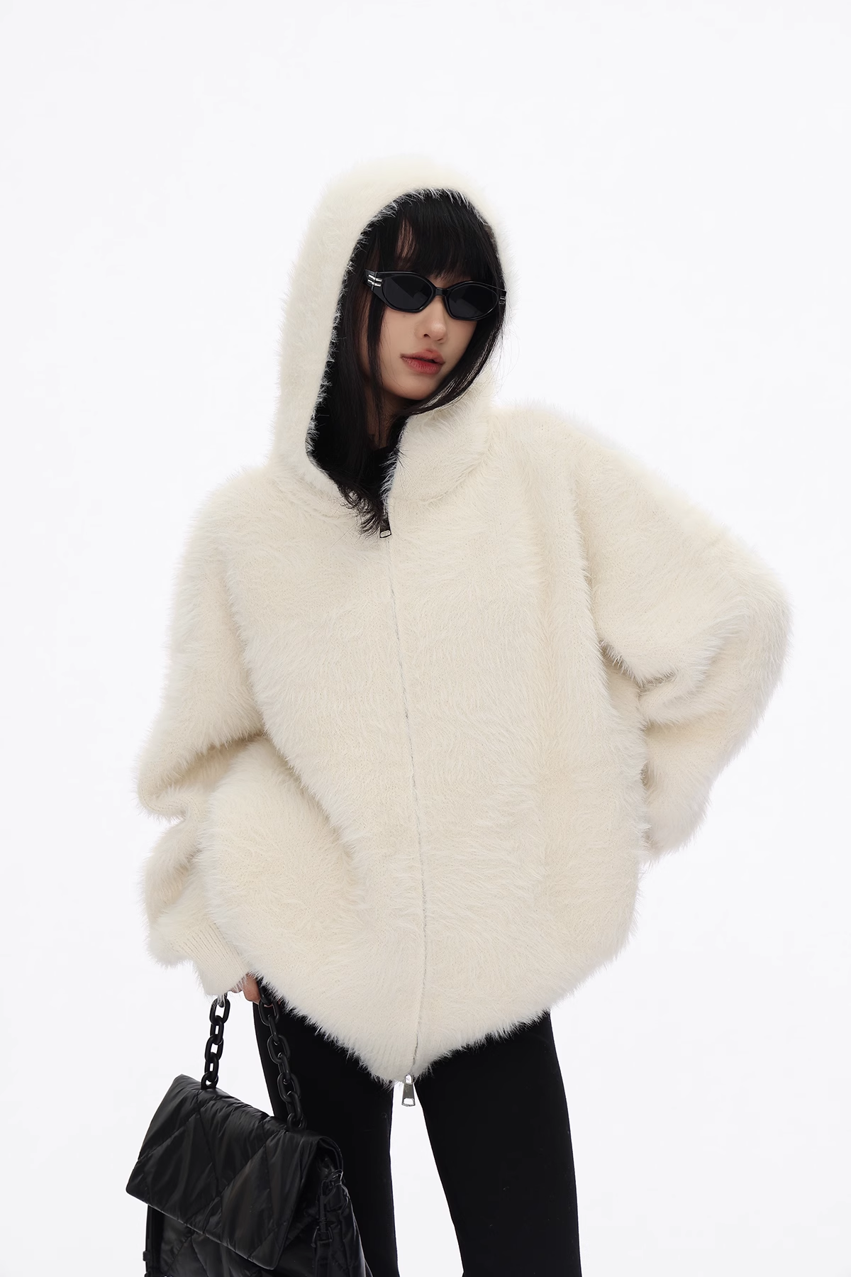 Reversible fur-hoo zip hoodie/as1114