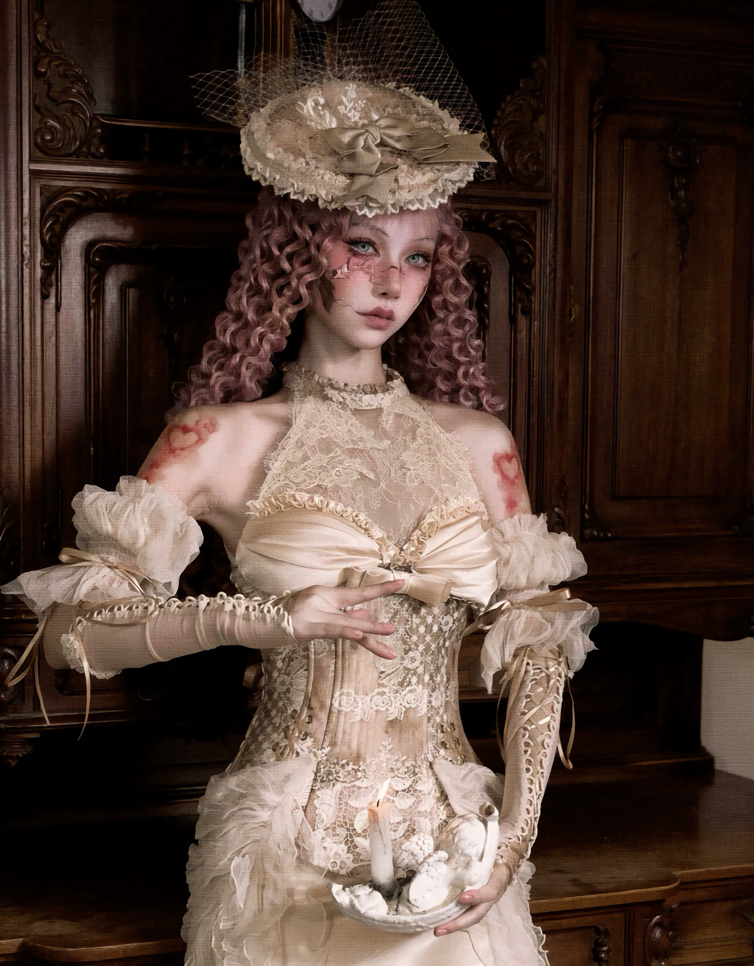 Rococo Vintage Fishbone Corset & Puff Sleeves & Arm Covers / DR04