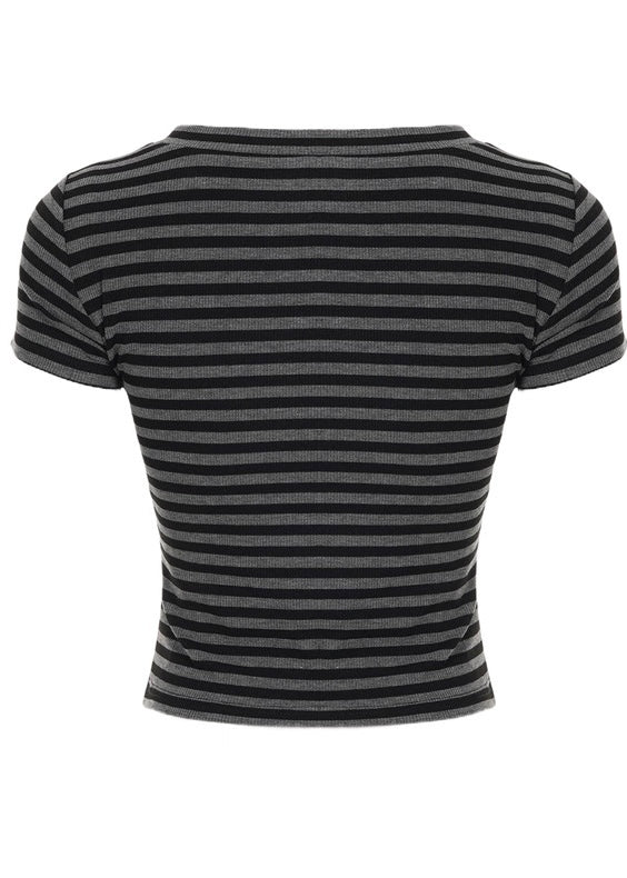 スリムフィットVネックストライプ半袖シャツ / VO1116