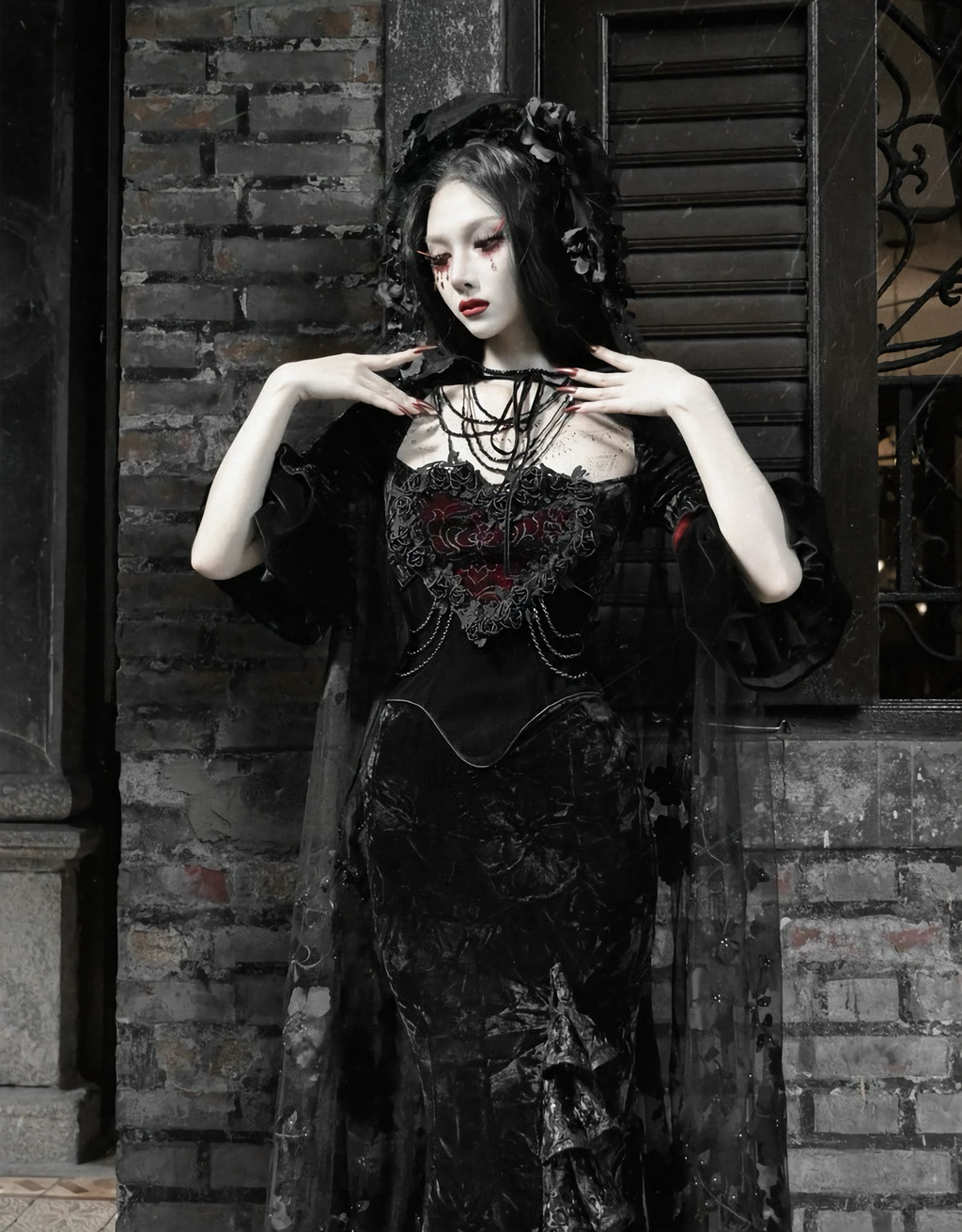 Gothic Beaded Embroidered Hooded Cape / CT04