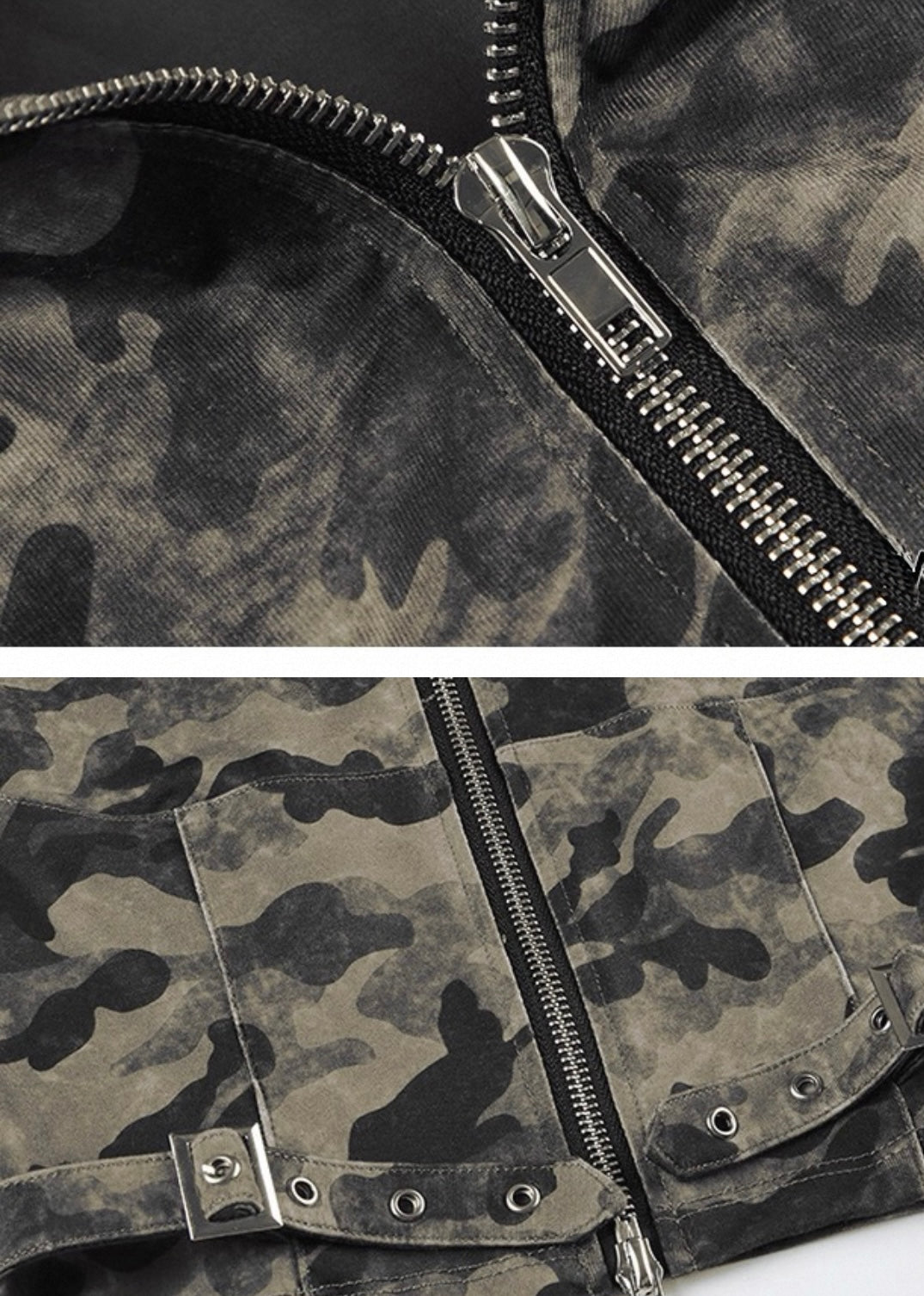 フード付き迷彩柄ダブルジップジャケット / VO1228