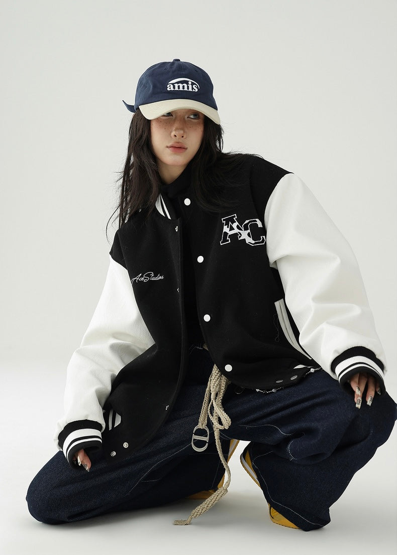 bicolor loose fit stadium jacket / AS1152