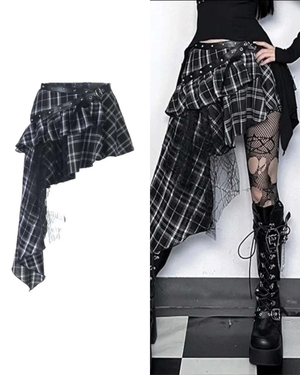 イレギュラーブラックチェック柄スカート / VO1300