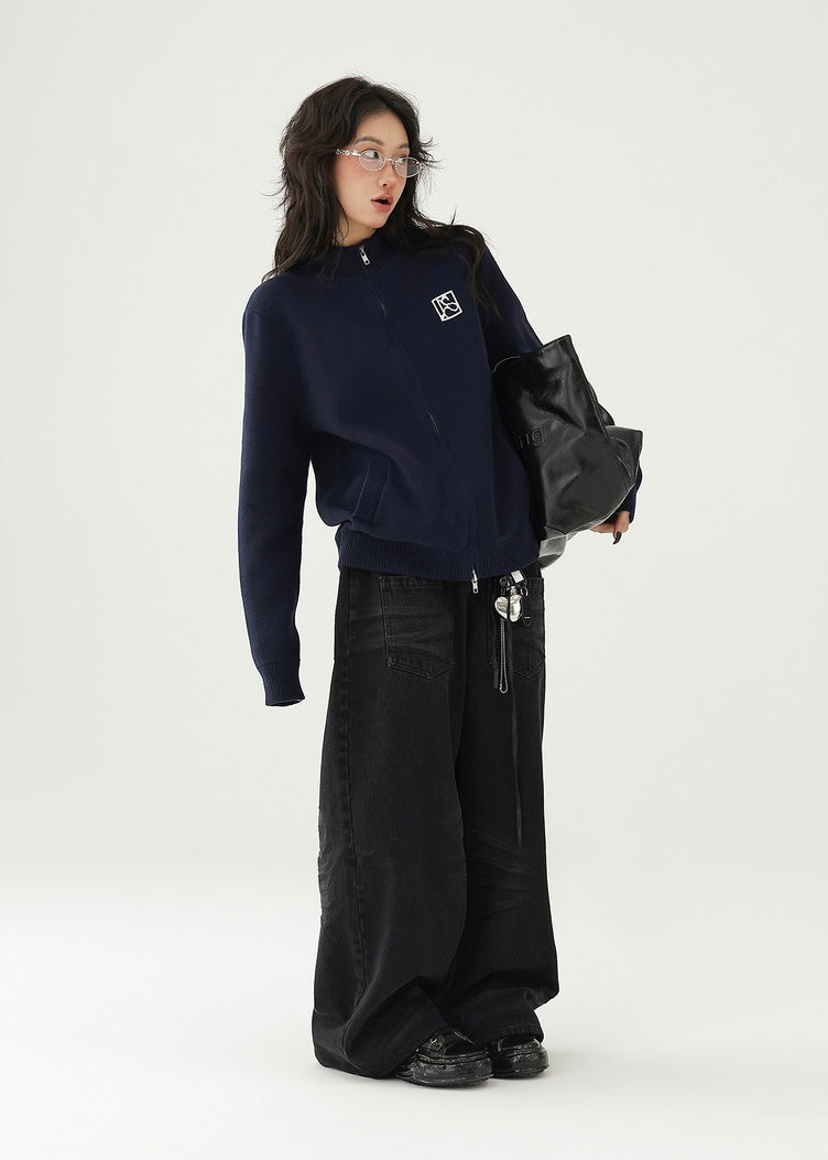 Stand collar jacquard knit zip cardigan / AS1175 