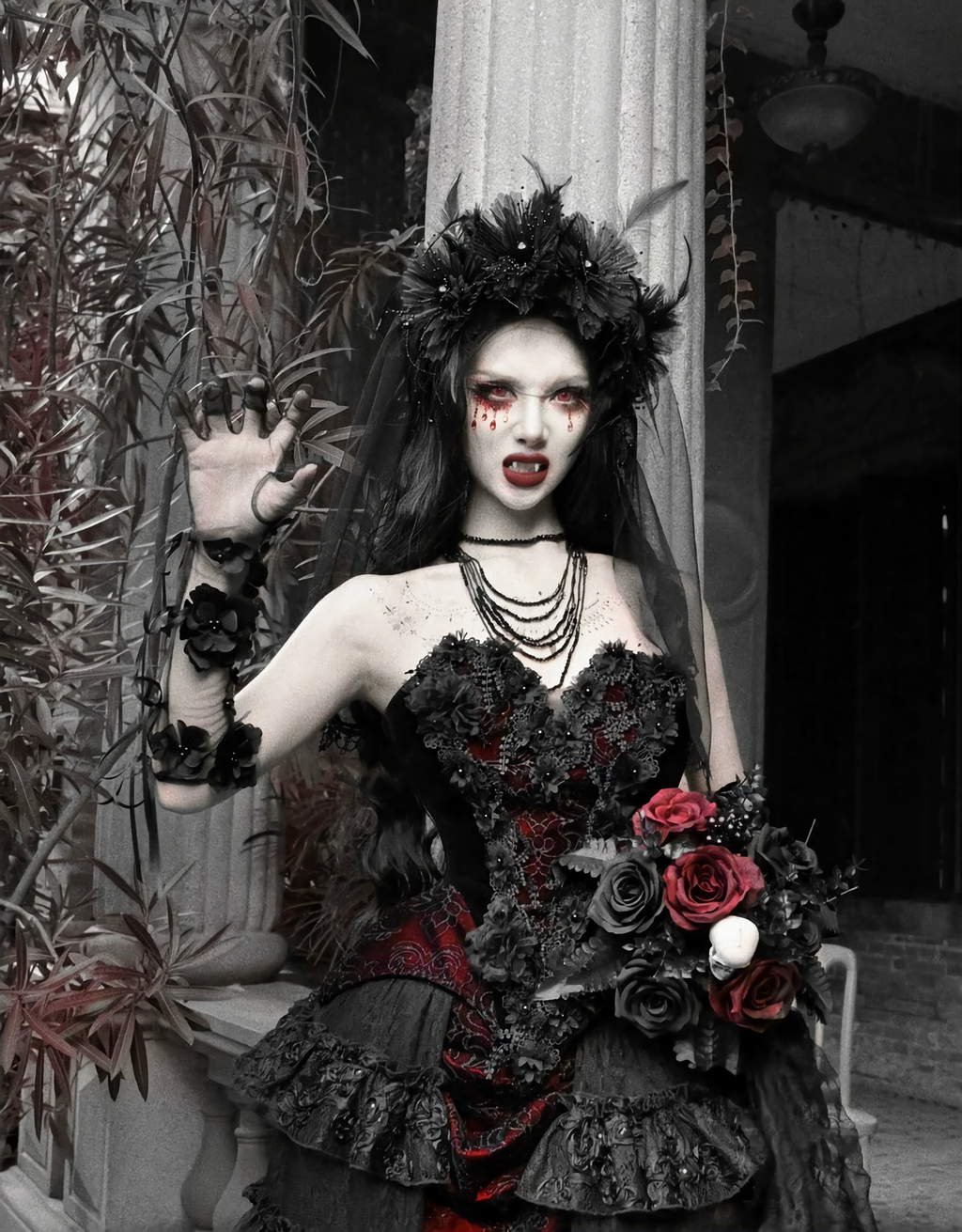 Gothic Flower Ghost Bride Dark Veil / CT05