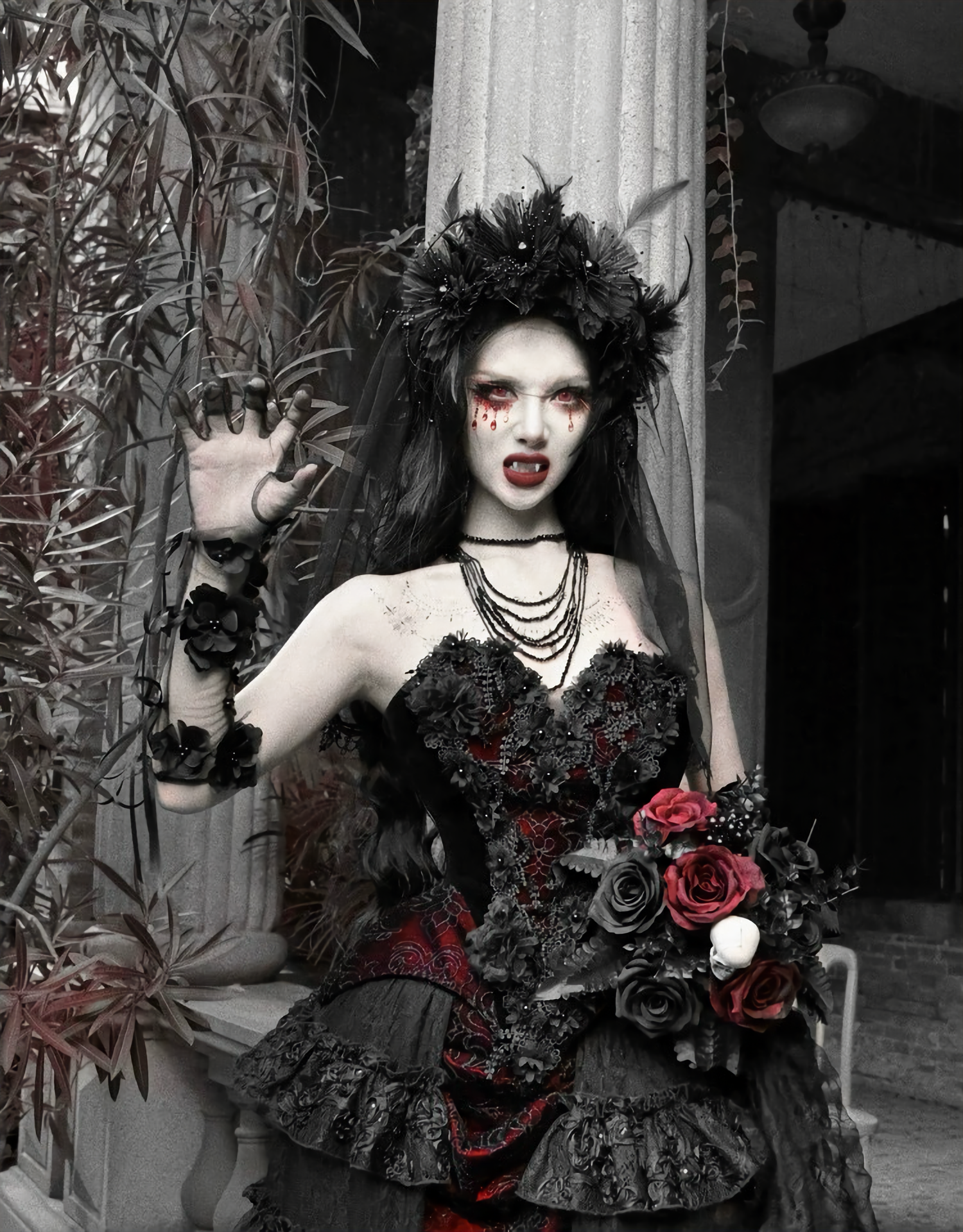Gothic Flower Ghost Bride Dark Veil / CT05