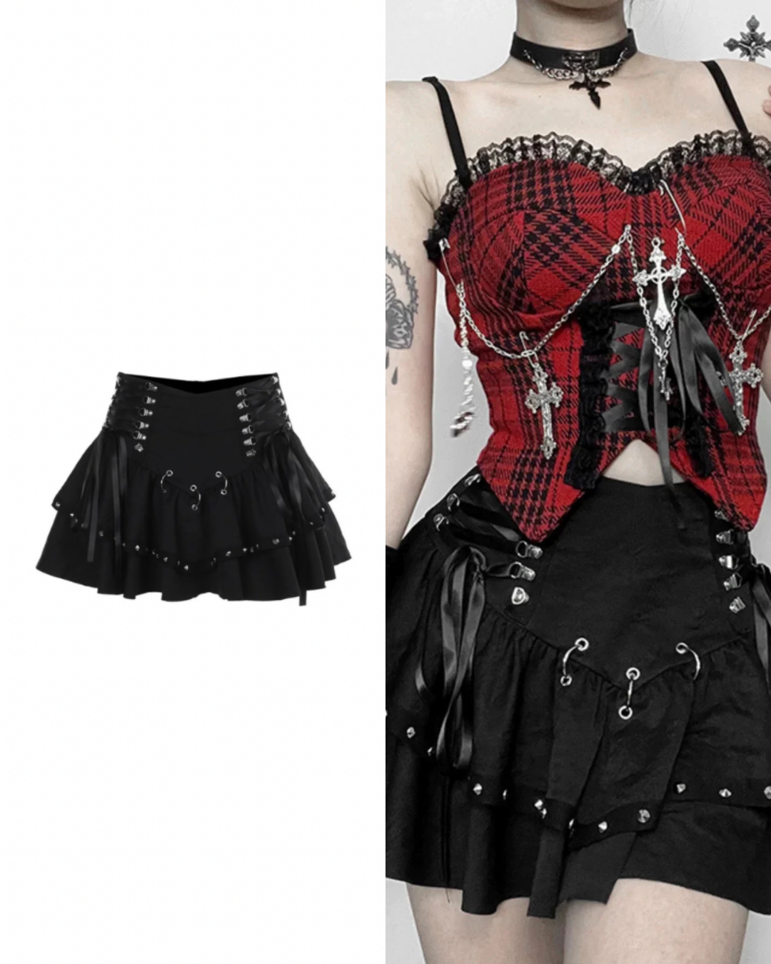 レースアップスタッズミニスカート / VO1241