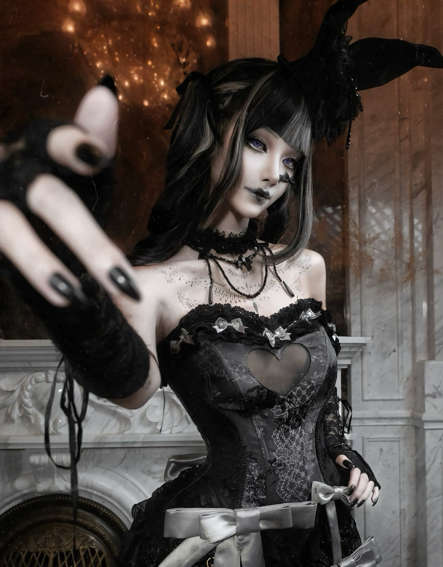 Black Lace Rabbit Hat / NC05