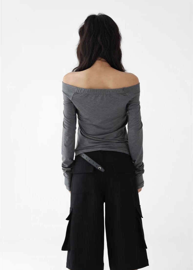 Off-the-shoulder slim shirt / AS1277