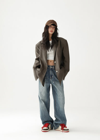 Straight wide denim pants / AS1220