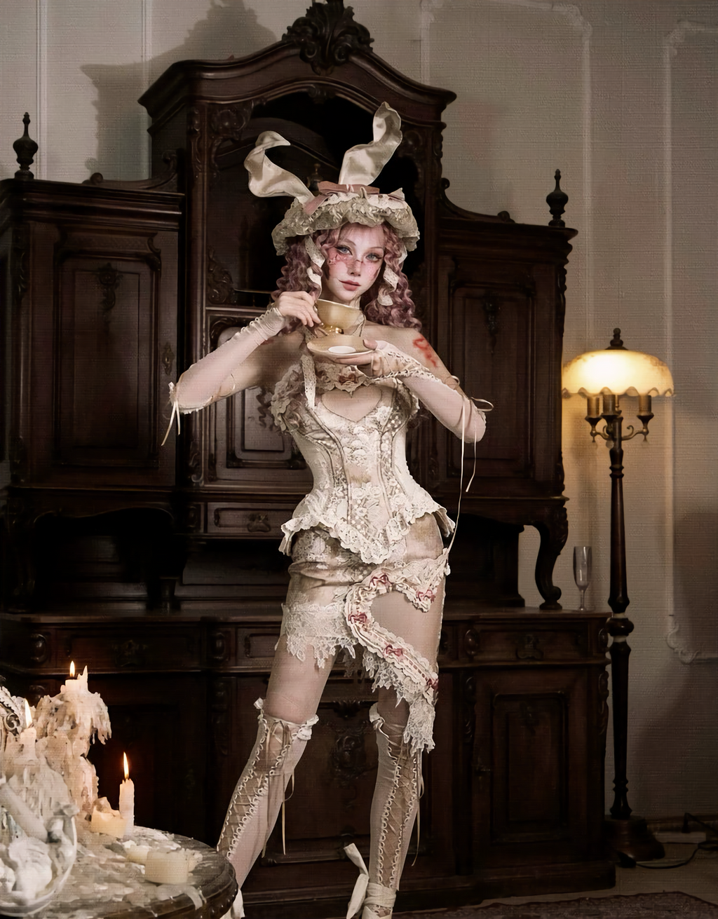 Elegant Rabbit Retro Bow Skirt & Stockings / DR07