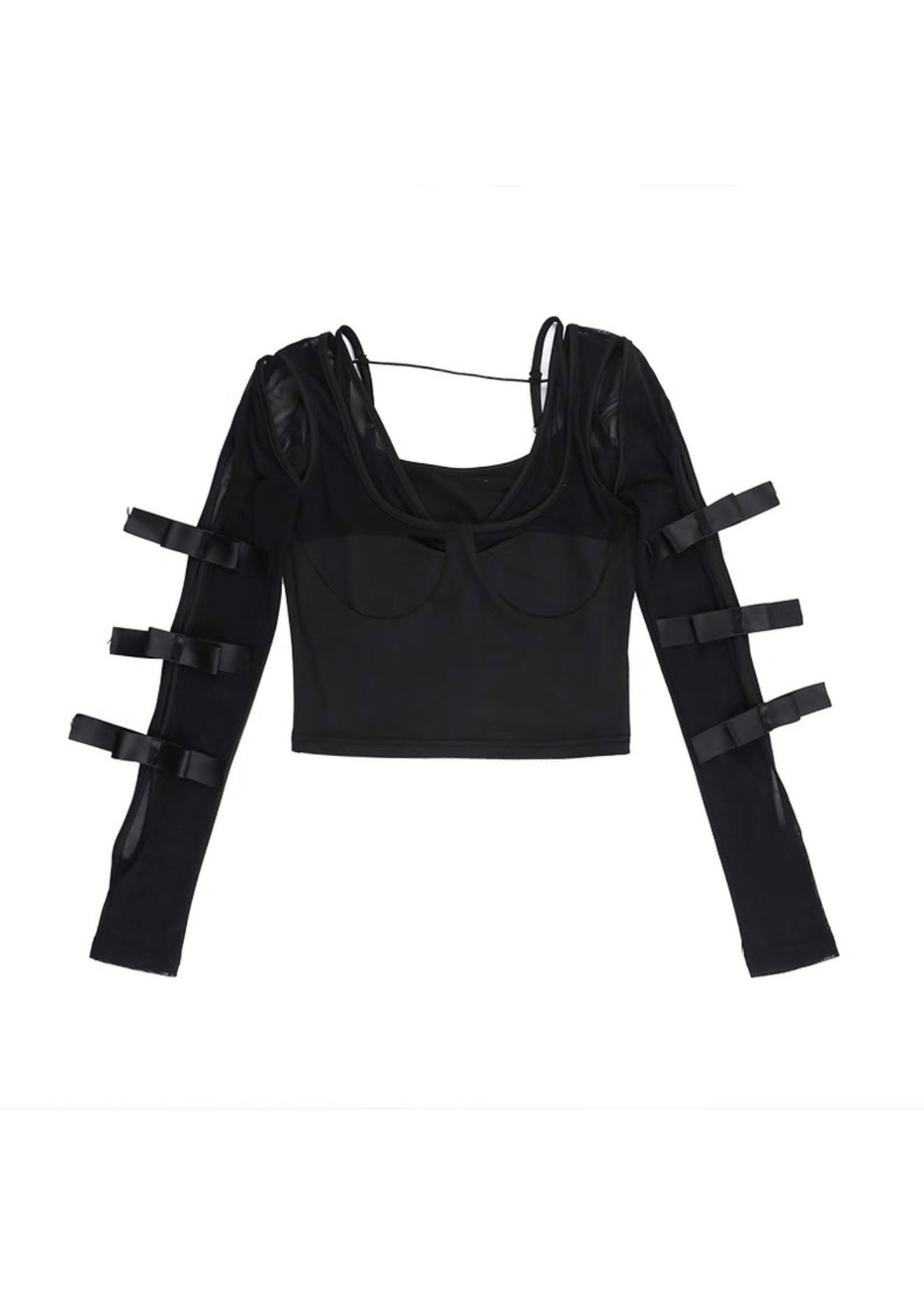 ダークメッシュオフショルダートップ / VO1152